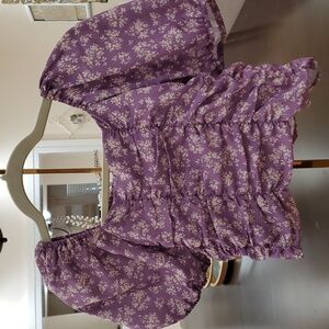 Celebrity Pink Junior Floral Purple Puff Sleeve Cropped Top